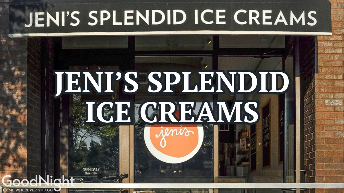 The storefront of Jeni’s Splendid Ice Creams is shown, with cheerful signage and window displays. The exterior view captures the lively, social mood of an evening treat spot where friends gather and memories are made.